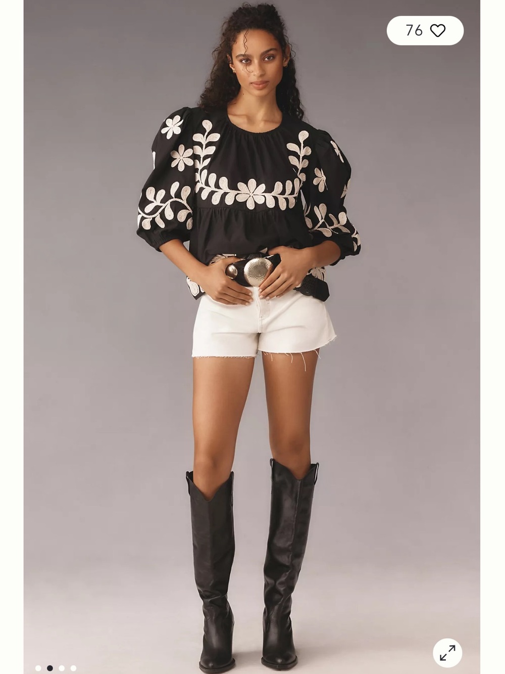 Anthropologie Crew-Neck Embroidered Blouse in Black